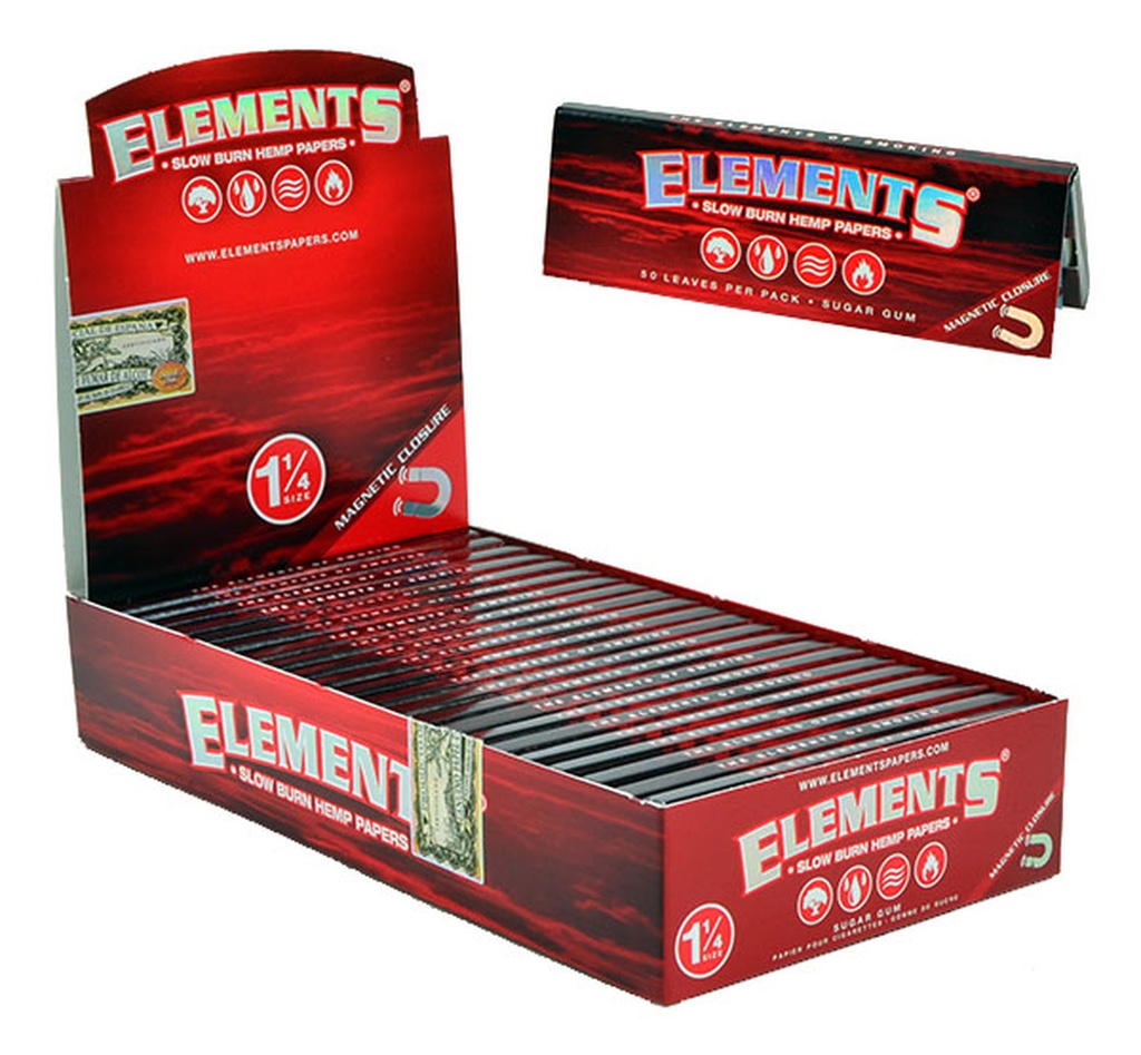Elements Hemp 1  1/4 Rolling Papers (RED) (25pcs)