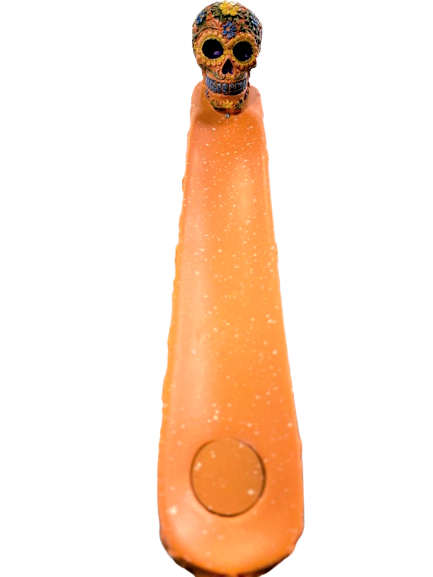 10" FLOWER SUGAR SKULL INCENSE BURNER ORANGE