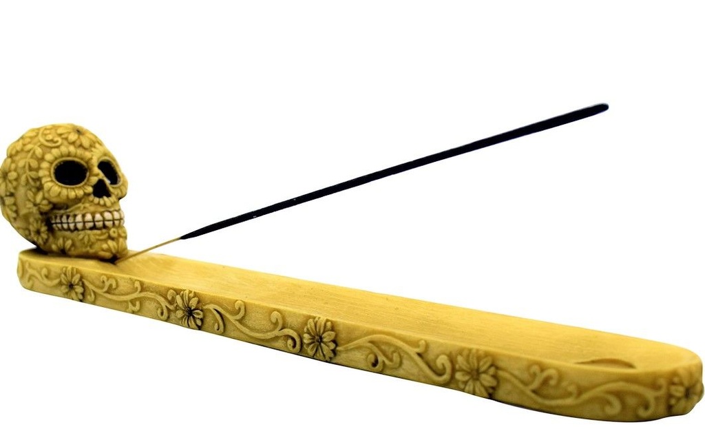 10" FLOWER SUGAR SKULL INCENSE BURNER BONE