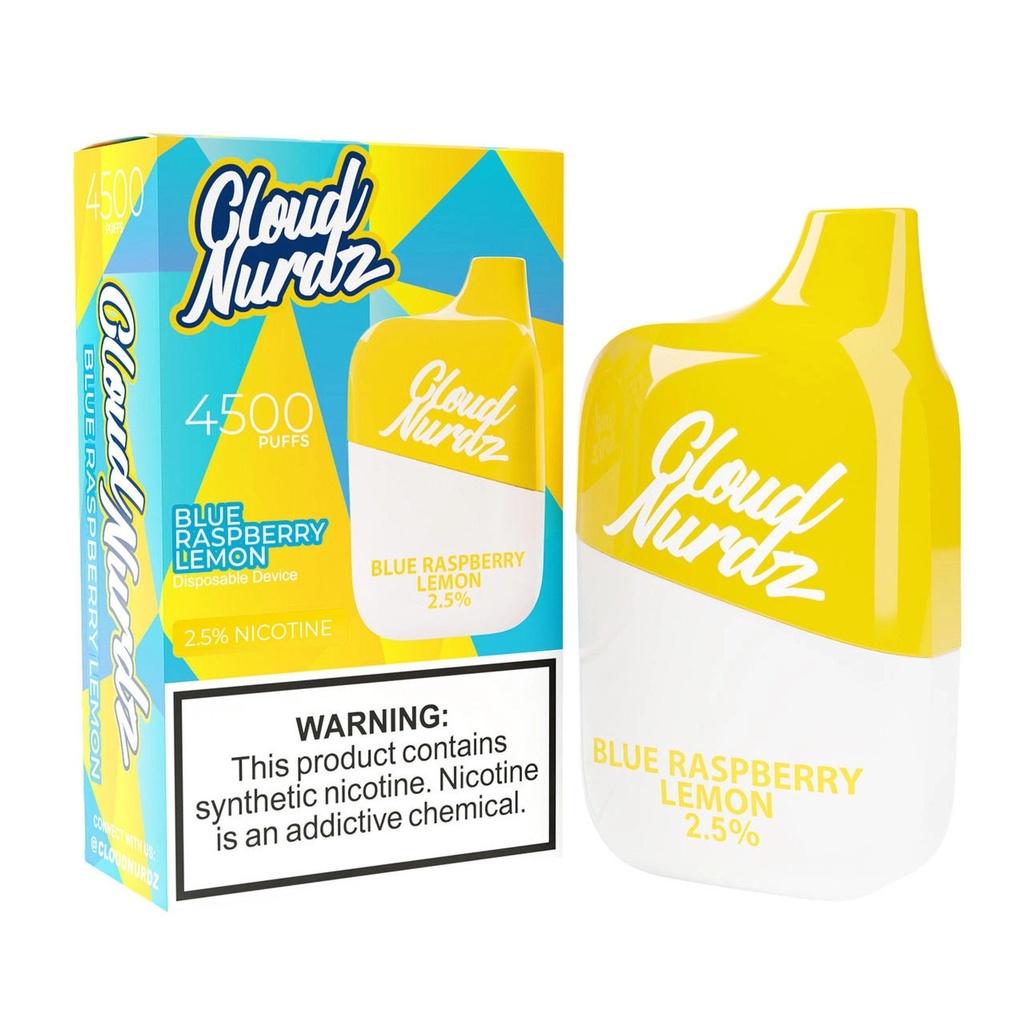 CLOUD NURDZ 4500 PUFF RECHARGEABLE DISPOSABLE 2.5% (10pcs) (BLUE RASPBERRY LEMON)