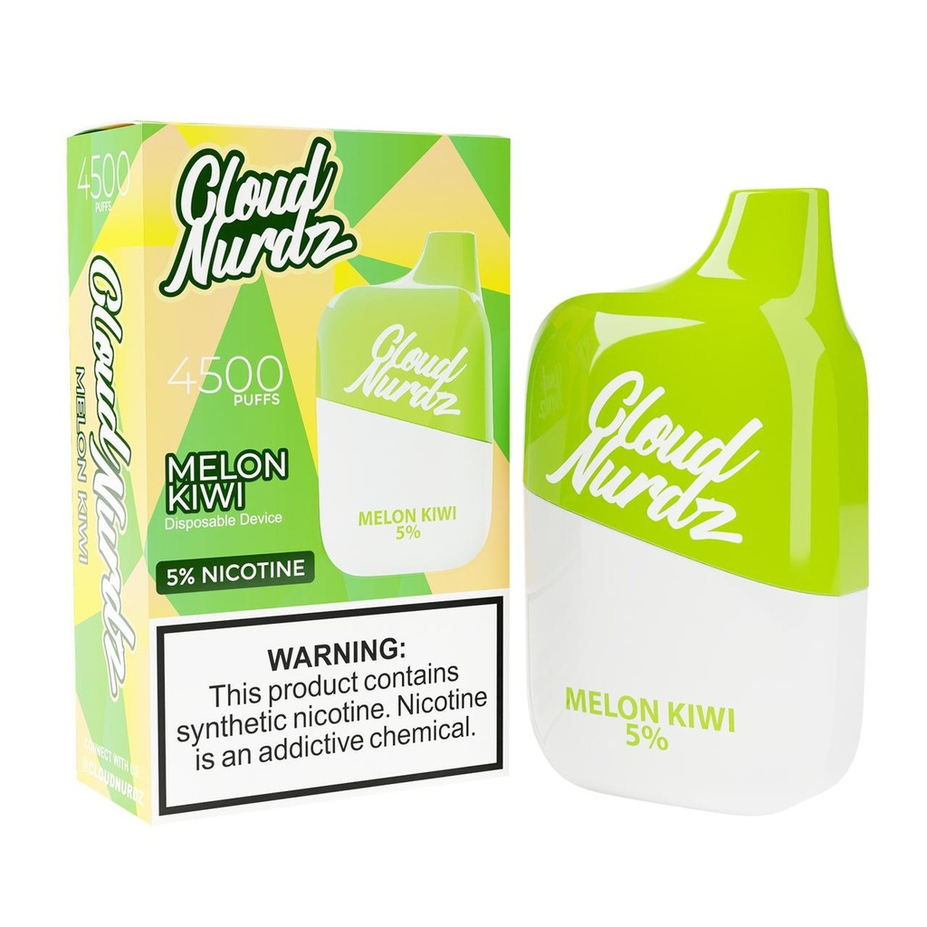 CLOUD NURDZ 4500 PUFF RECHARGEABLE DISPOSABLE 5% (10pcs) (MELON KIWI)