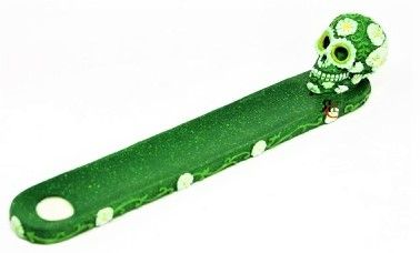 10" FLOWER SUGAR SKULL INCENSE BURNER GREEN
