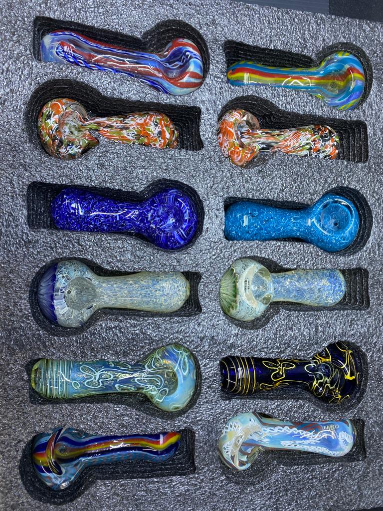 3&quot; GLASS SPOON MIXED COLOR FOAM TRAY  (12pcs)