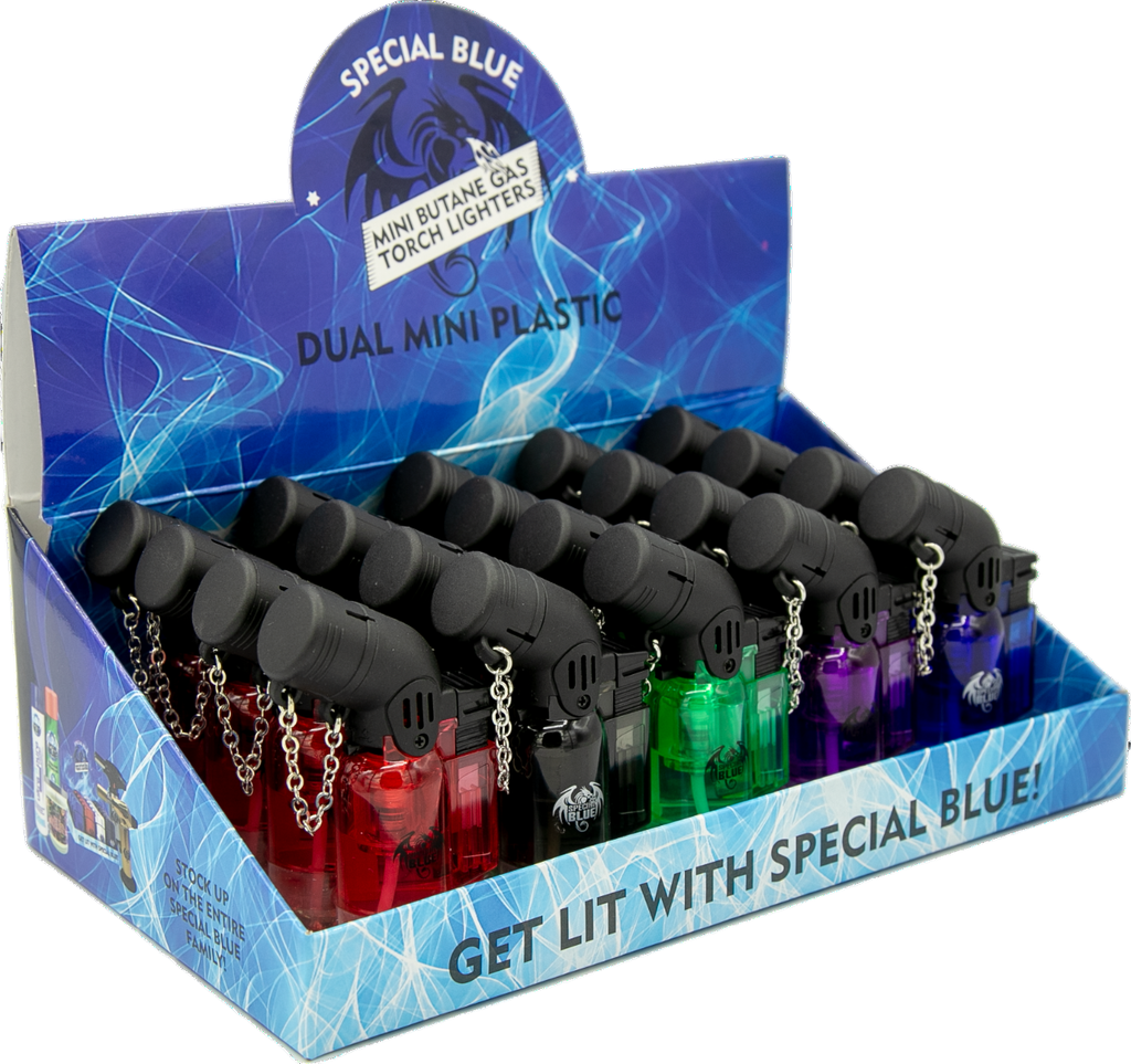 SPECIAL BLUE DUAL MINI PLASTIC TORCH DISPLAY (20pcs)