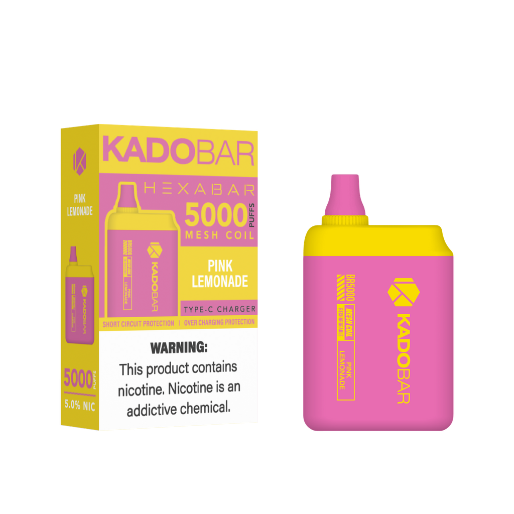 KADO BAR X HEXABAR 5000 PUFF RECHARGEABLE DISPOSABLE (5pcs) (PINK LEMONADE)