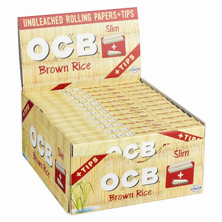 OCB BROWN RICE KING SLIM PAPERS + TIPS 32pk (24pcs)