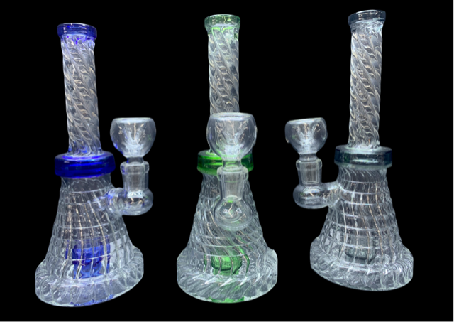 TWISTING GLASS BEAKER BASE 8" WATER PIPE (1pc)