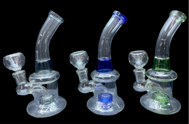 PART COLOR 7&quot; CIRC PERC BENT NECK WATER PIPE (1pc)