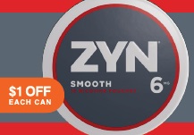 ZYN 6mg NICOTINE POUCHES 15pk  (5pcs)($1.00 OFF)