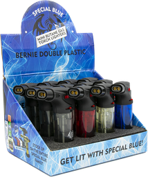 SPECIAL BLUE BERNIE DOUBLE PLASTIC MINI TORCH DISPLAY (12pcs)