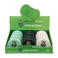 Space King Biodegradable Hemp Grinder 2.5"/3 Part/63MM-Assorted Colors - Display of 12 (MSRP 29.99)