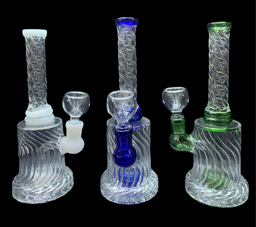 TWISTING GLASS ROUND BASE 8.5&quot; WATER PIPE (1pc)